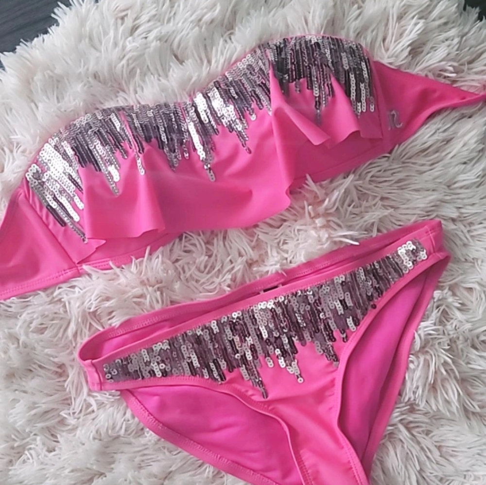 BUCKLE Sequin Strapless Designer Two Piece  Swimsuit